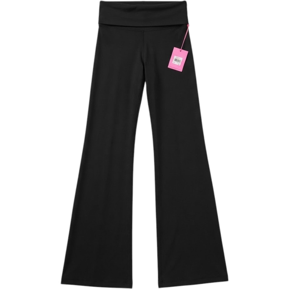 Juicy Couture Sport Black Rhinestone Logo Foldover Flare Yoga Pants JC271 M